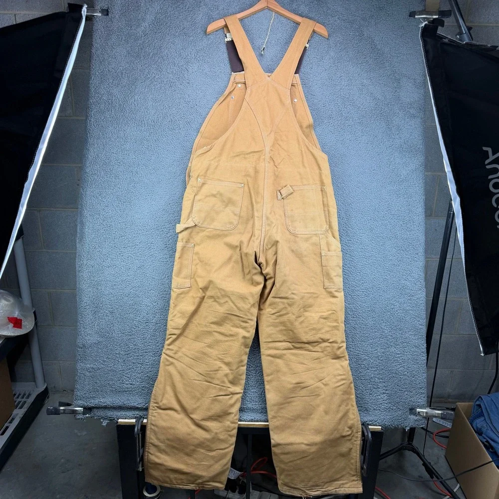 Carhartt R02 BRN Duck Bib Overalls Brown Quilt Lined Double Knee 42x34 Mens